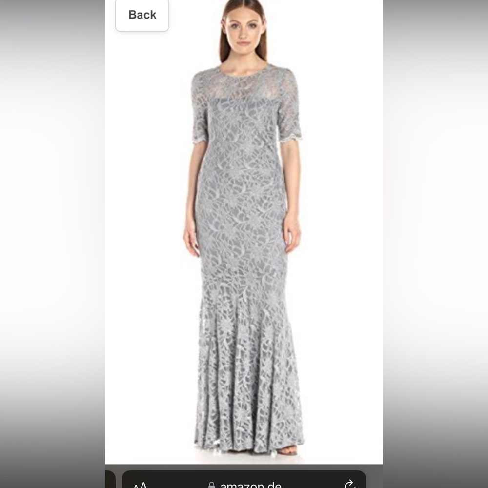 NWT Short Sleeved Silver Scalloped Lace Illusion Dress 182415X  Size 14